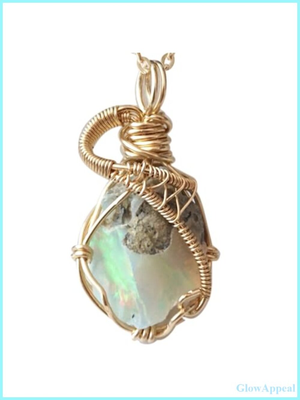 Handmade Raw Opal Pendant Necklace 14K Gold Filled 18 Inch Wire Wrapped
